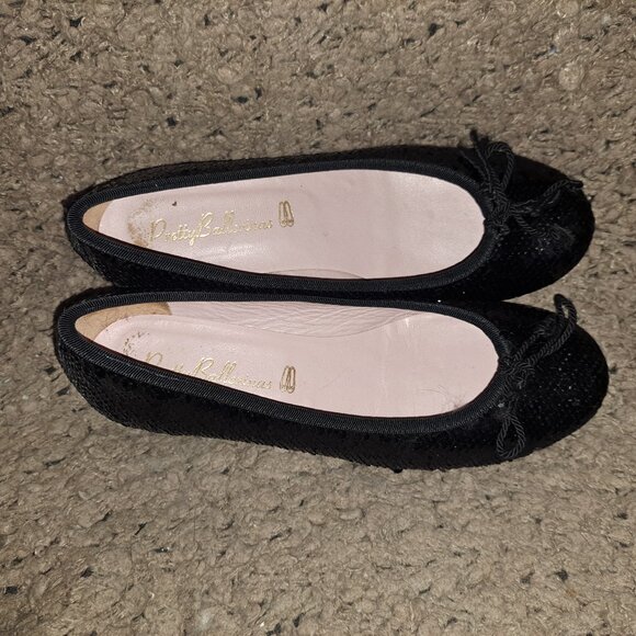 PRETTY BALLERINAS-Black Sequined-Bow-Heel 1.75" Patent Leather-Sz 37-Near Mint - Picture 7 of 8